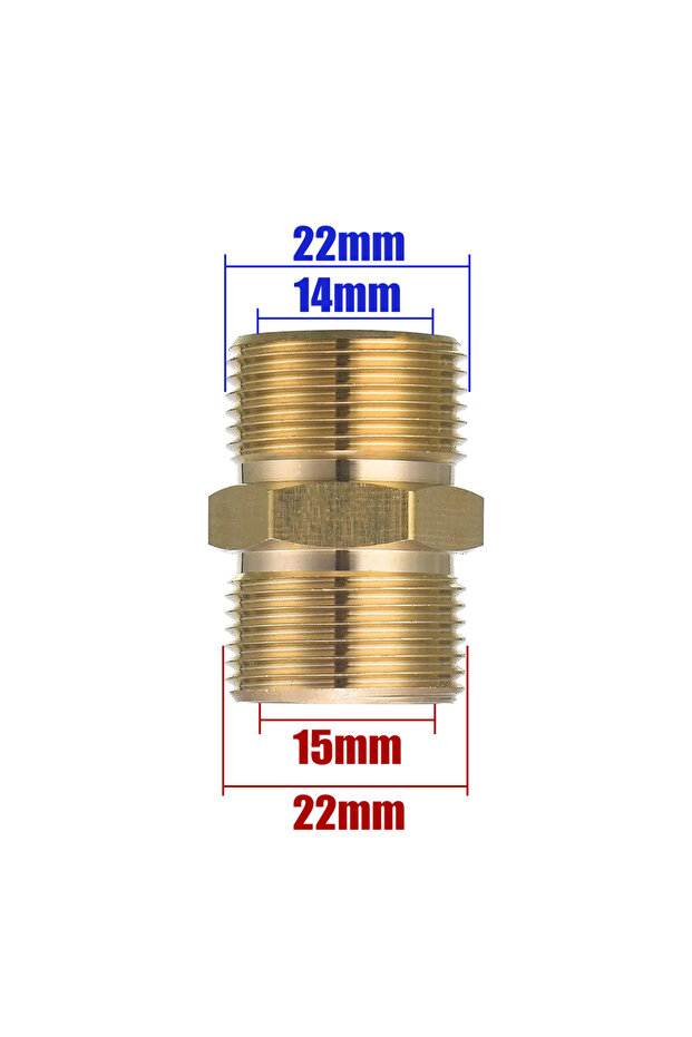 B High Pressure Washer Hose Extension Connector Brass Metric M22 15mm Female Thread to M22 14mm Mal.