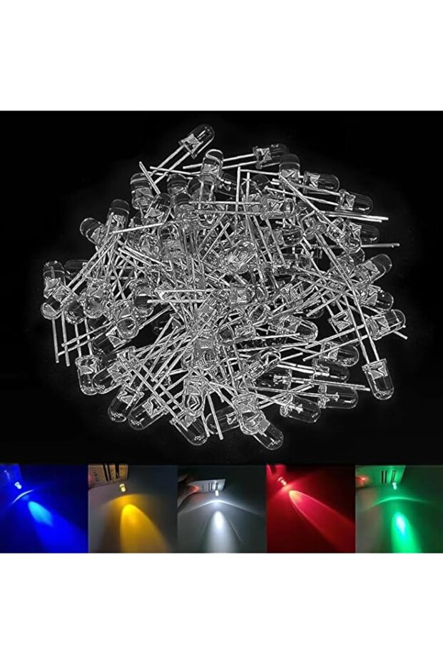 LED Diode 5mm 100pcs Assorted Kit White Green Red Blue Yellow DIY Light Emitting Diode