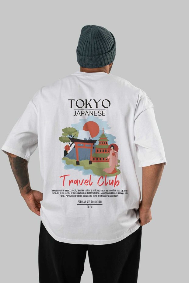 Tokyo Japanese Back Printed White Oversize T-Shirt Men Women Cotton Crew Neck T-Shirt