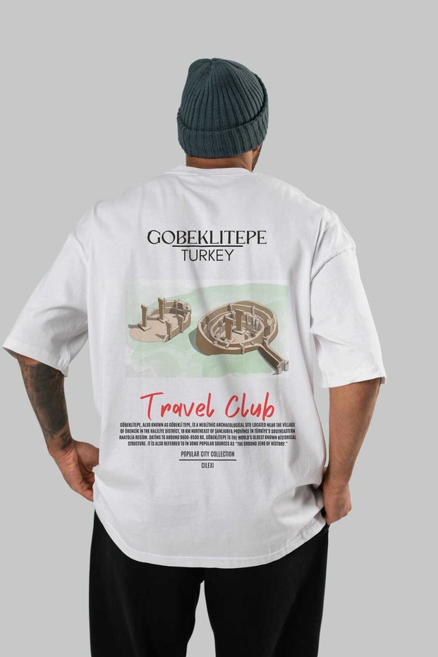 Gobeklitepe Turkey Back Printed White Oversize T-Shirt Men's Women's Cotton Crew Neck T-Shirt