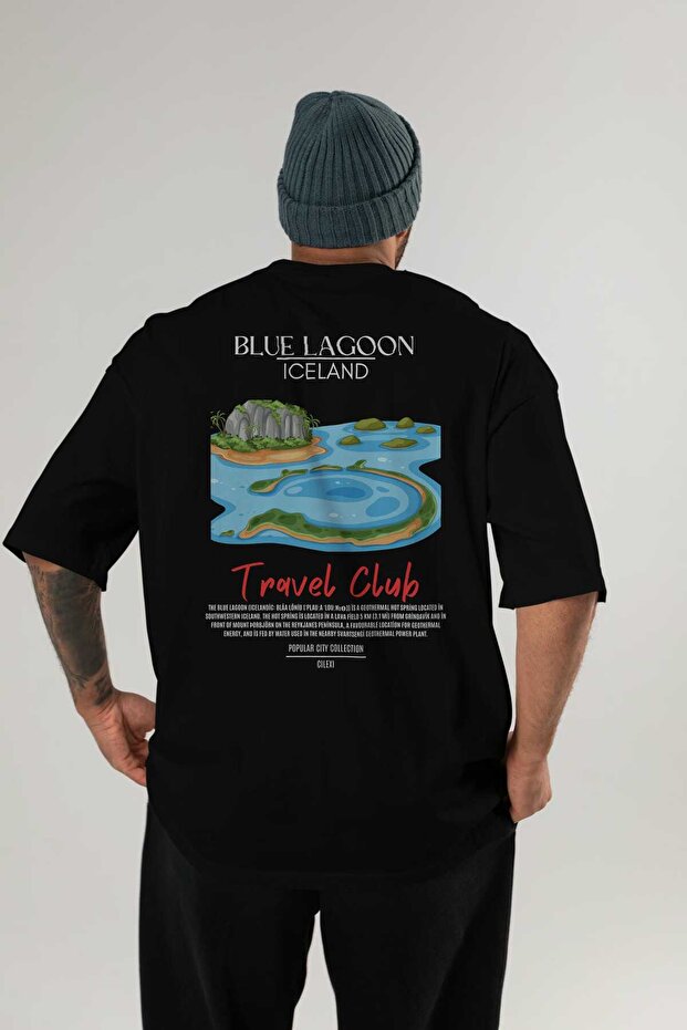 Blue Lagoon Iceland Back Printed Black Oversize T-Shirt Men Women Cotton Crew Neck T-Shirt