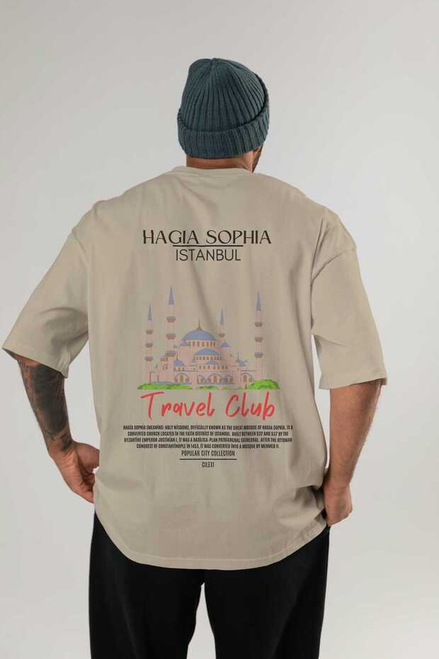 Hagia Sophia Istanbul Back Printed Beige Oversize T-Shirt Men Women Cotton Crew Neck T-Shirt