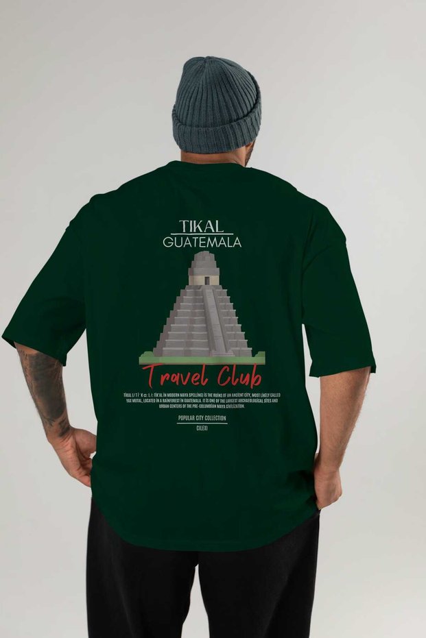 Tikal Guatemala Back Printed Green Oversize T-Shirt Men Women Cotton Crew Neck T-Shirt