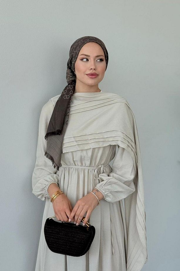 Havva Şal Detaylı Elbise Taş - 4
