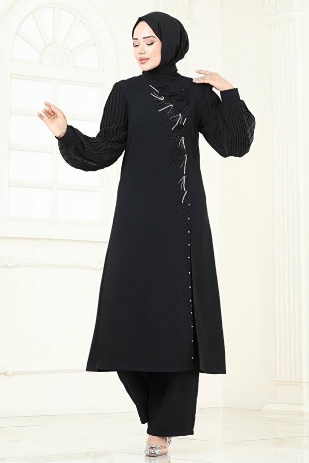 Yırtmaç Detaylı Şık Takım 8058ABK1075-MS Siyah - 3