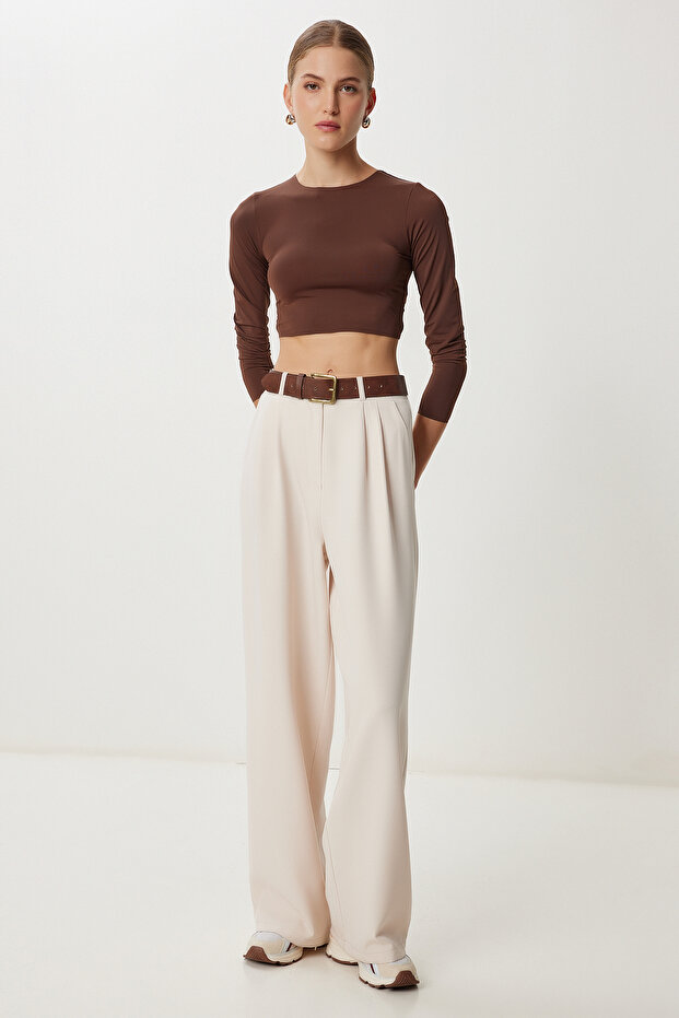 Woven Palazzo Trousers with Pockets Lgk0007 Cream