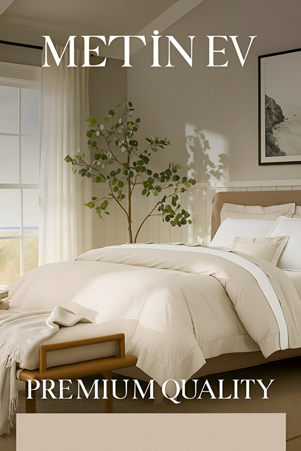 Beige Color 100% Cotton Satin Duvet Cover Set – Double – Shiny Texture
