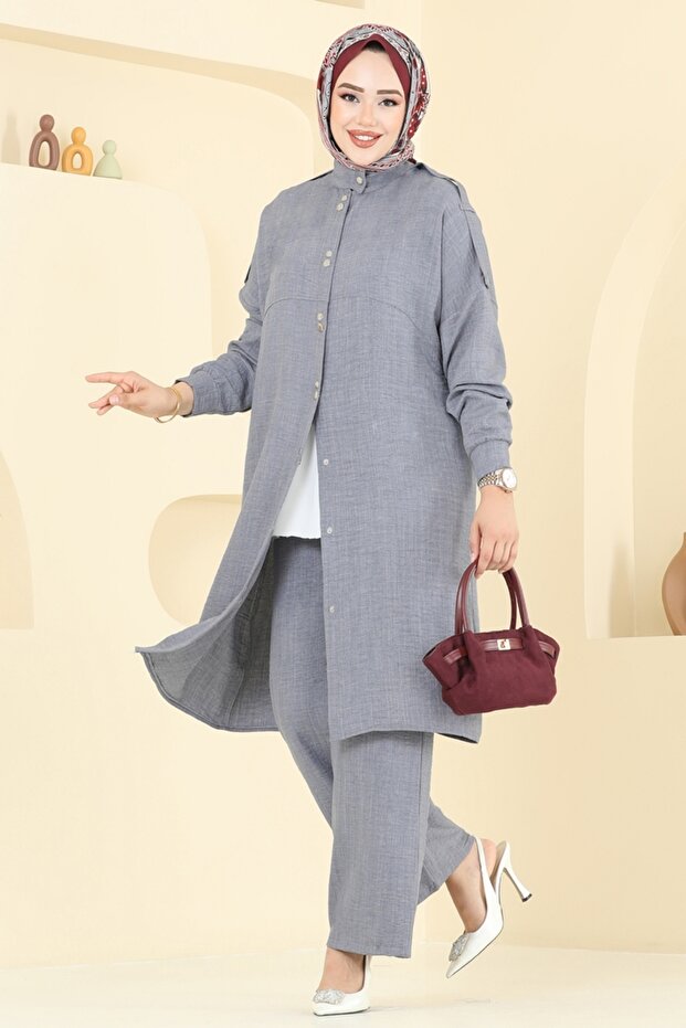 Önü Çıtçıtlı Sofia Takım 442DVL817-MS Gri - 2