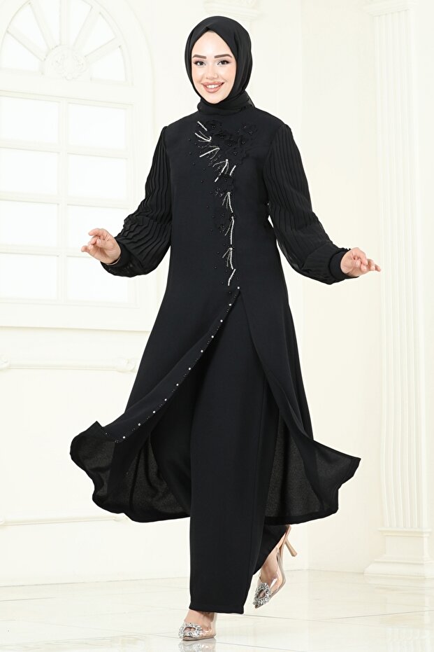 Yırtmaç Detaylı Şık Takım 8058ABK1075-MS Siyah - 1