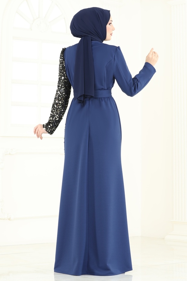 Pul Payet Detay Abiye Elbise 2808ASMK1074-MS İndigo - 4
