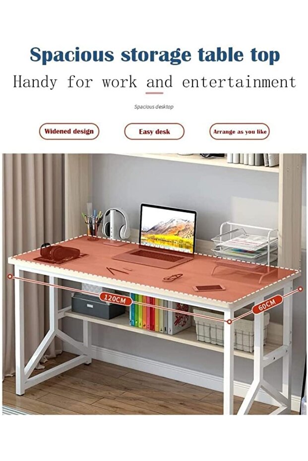 مكتب كمبيوتر مع رف كتب وطاولة دراسة - 4