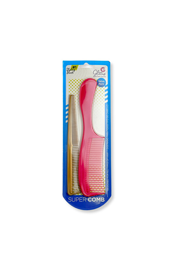 2pcs Hair Combs Set, Pink and Gold, 2-Piece Detangling and Styling Combs