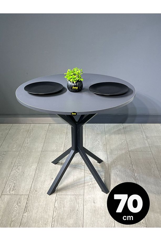 Nisa Antrasit Gri Yuvarlak Mutfak Masası Yemek Masası Metal Siyah Ayak 70 Cm - 1