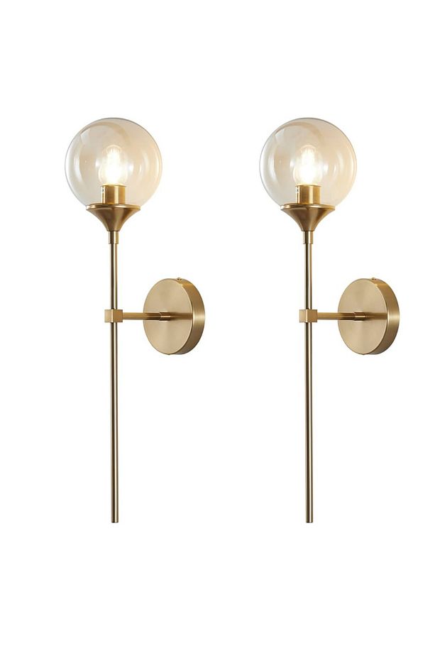 Modern Tasarım Pilli Aplik 1 Adet Kablosuz Tak Çalıştır Duvar Camlı Aplik Eskitme Gold Bal Cam - 2