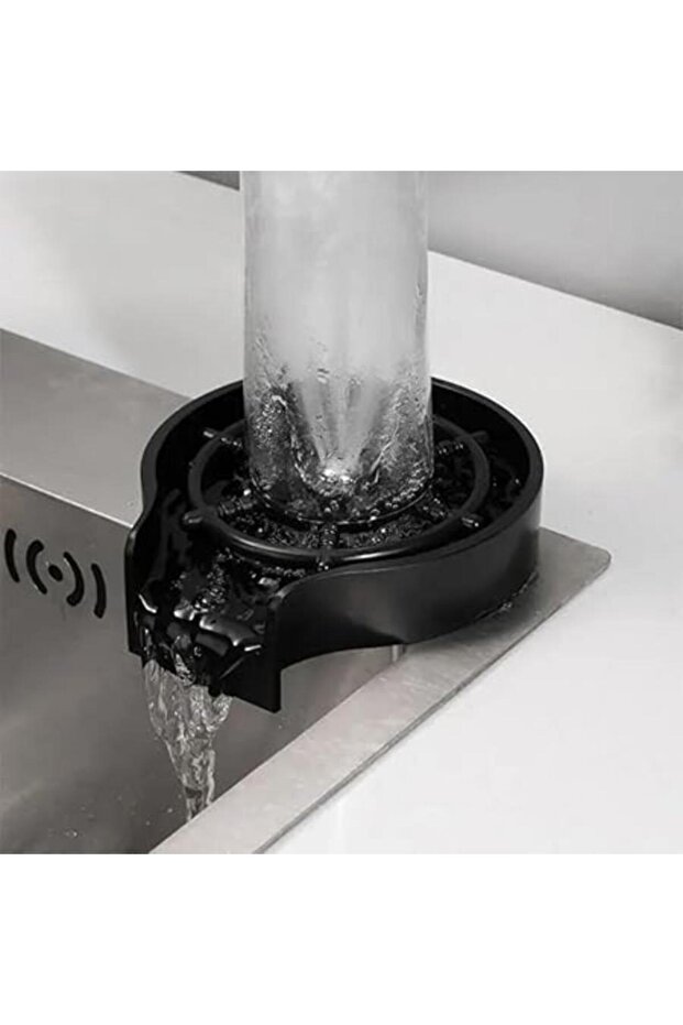 Automatic glass rinser for kitchen sink—quickly rinses cups, bottles, and coffee pitchers.