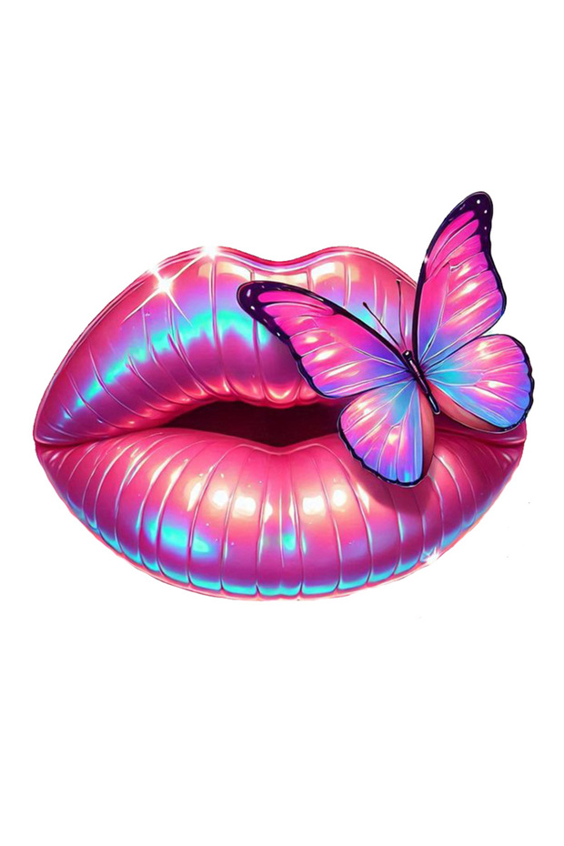 Pink Butterfly Lip Sticker Car, Motorcycle, Helmet, Laptop, Windshield Sticker 13X12 cm