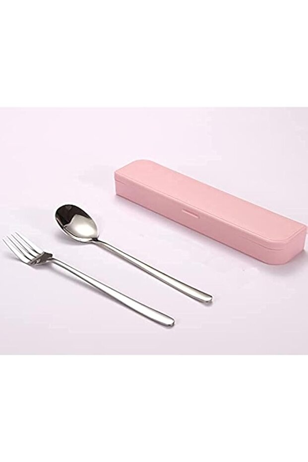 2 Pieces Reusable Silverware Camping Fork Spoon Flatware Set Travel Utensil Silver 304 Stainless Steel Cutlery for Dorm,College,Lunch (PINK)