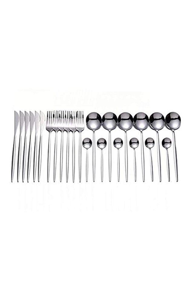 Kitchen Cutlery Set, 304 Stainless Steel Fork Spoon Knife Dining Dinnerware Tableware Set, 24Pcs/Set