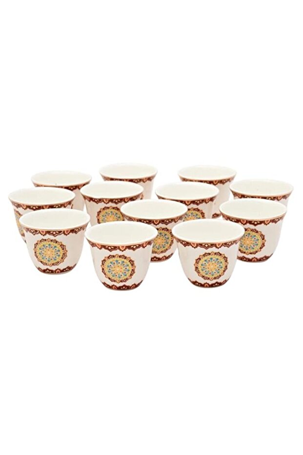 Shallow Bone China Moroccan 12-Piece Cawa Set, Multi - Kk-Caw-Rd