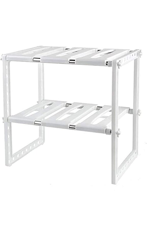 SKY-TOUCH Expandable Under Sink Storage 2 Tiers, Kitchen Adjustable Storage Organizer Rack, White