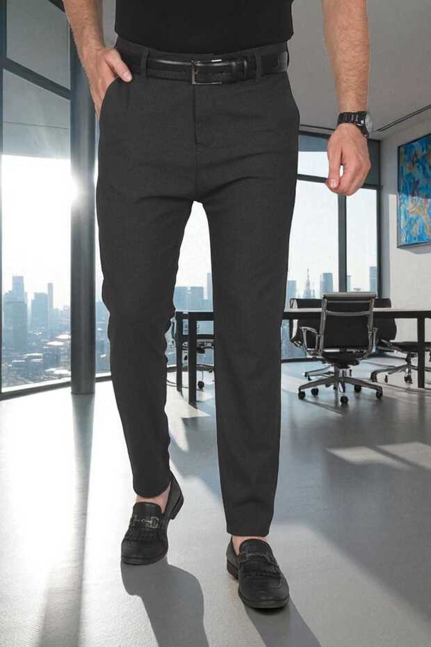 Men's Smoked Italian Cut Lycra Sports Trousers Stretch Fabric Ankle Length Pipe Leg Classic Trousers 25020