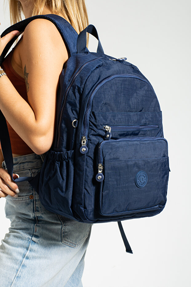 Navy Blue Unisex School Bag, Laptop Travel Backpack, Original Crinkle Fabric, 21 Lt, 40X30Cm