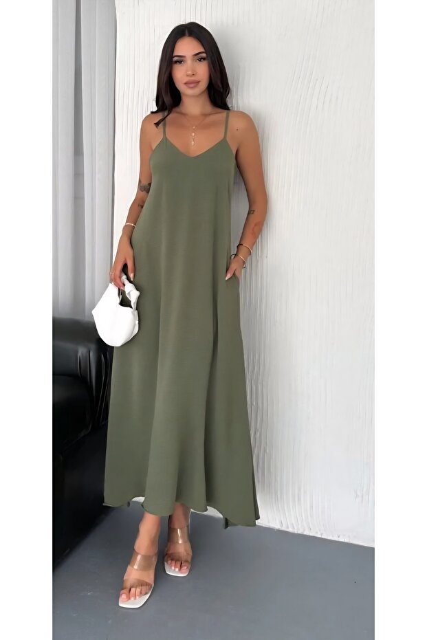 فستان أساسي طويل بحمالات - 3