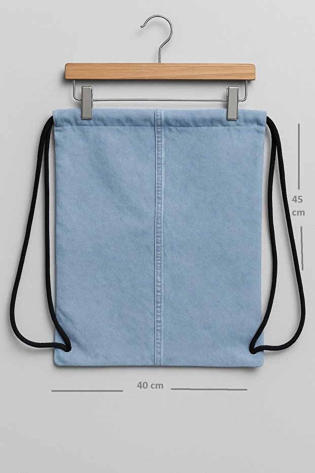 حقيبة ظهر من الدنيم برباط على شكل فم (40 × 45 سم) - 3