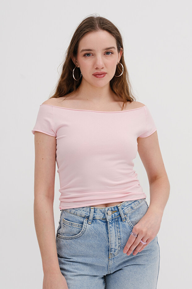 Kayık Yaka Basic T-shirt P1792 - 1