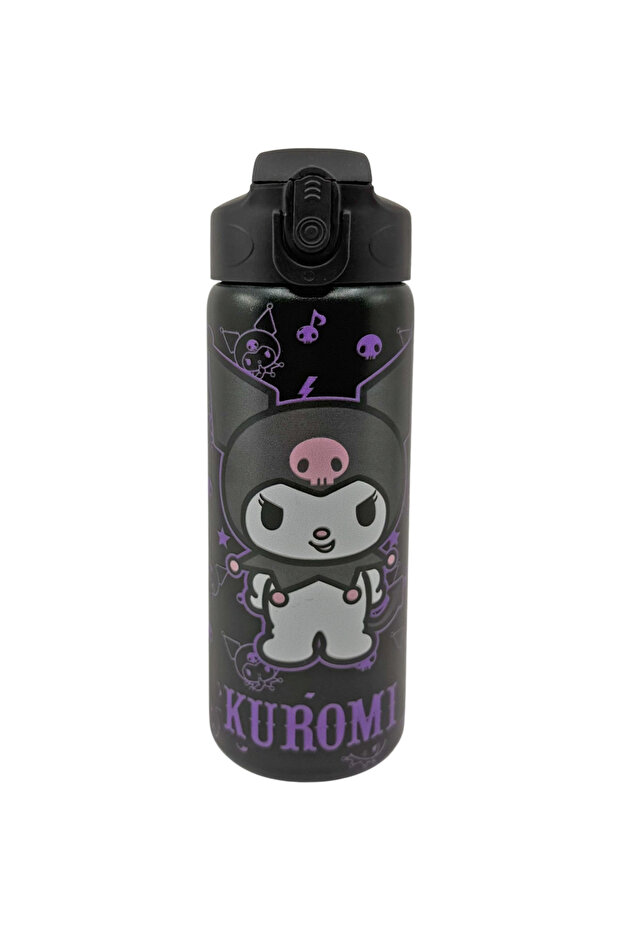 600ml Kuromi Licensed Lockable Lid Stainless Steel Thermos Flask with Straw