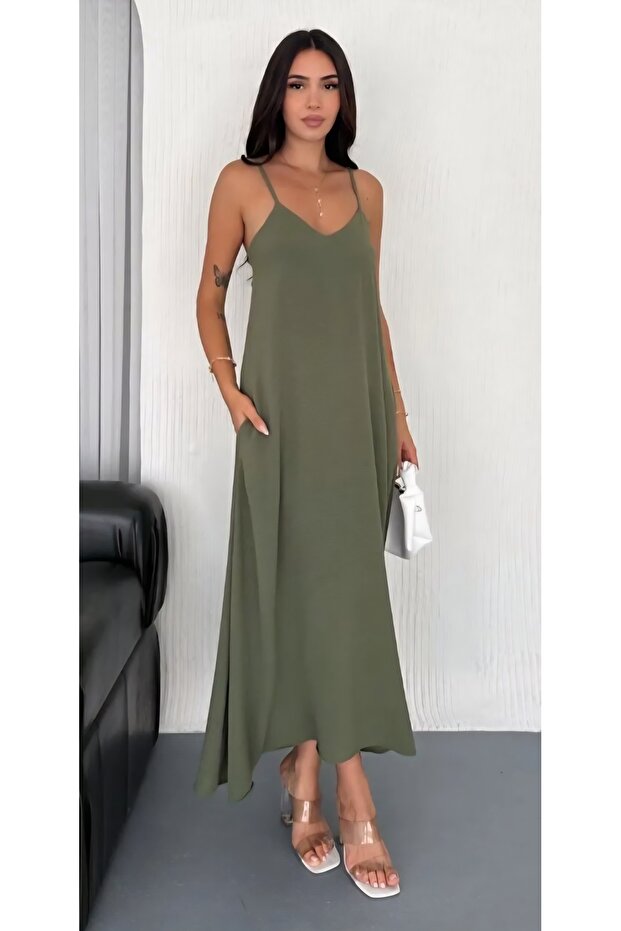 فستان أساسي طويل بحمالات - 1