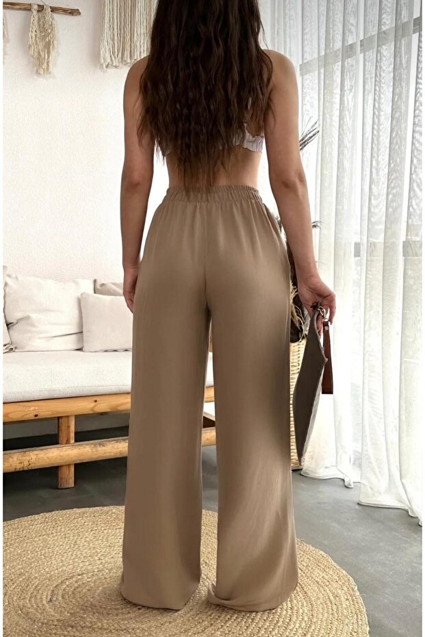''Moon Piece'' Wide Crotch High Belt Elastic Palazzo Women's Pants (Linen&Cotton)