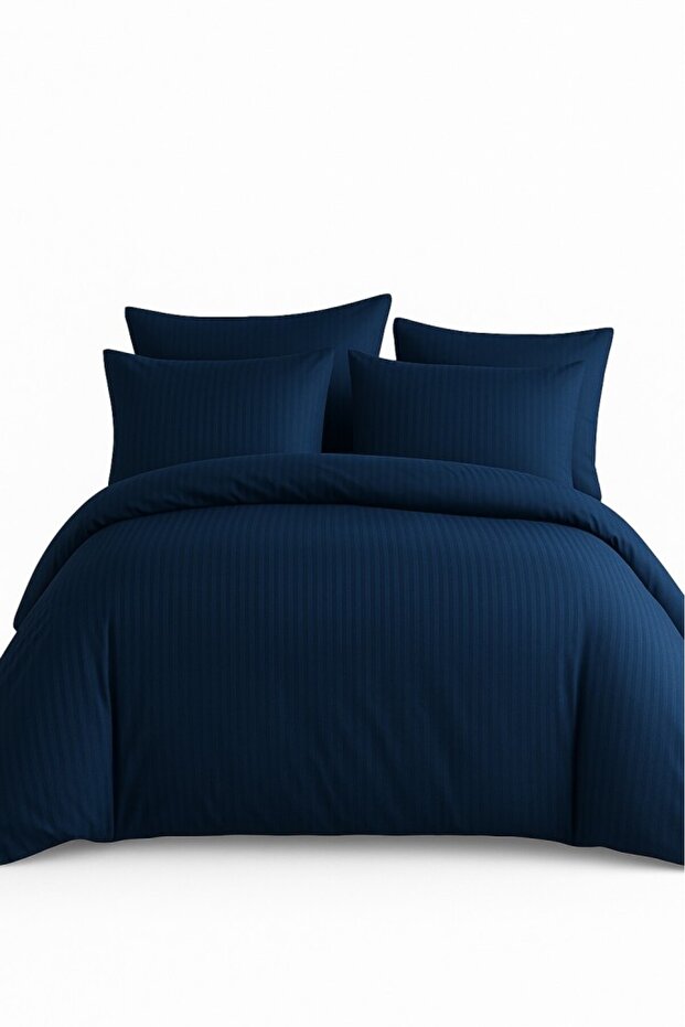 Double Striped Satin Duvet Cover Set 100% Cotton 200X220 - Soft Textured Luxury Duvet Cover Set