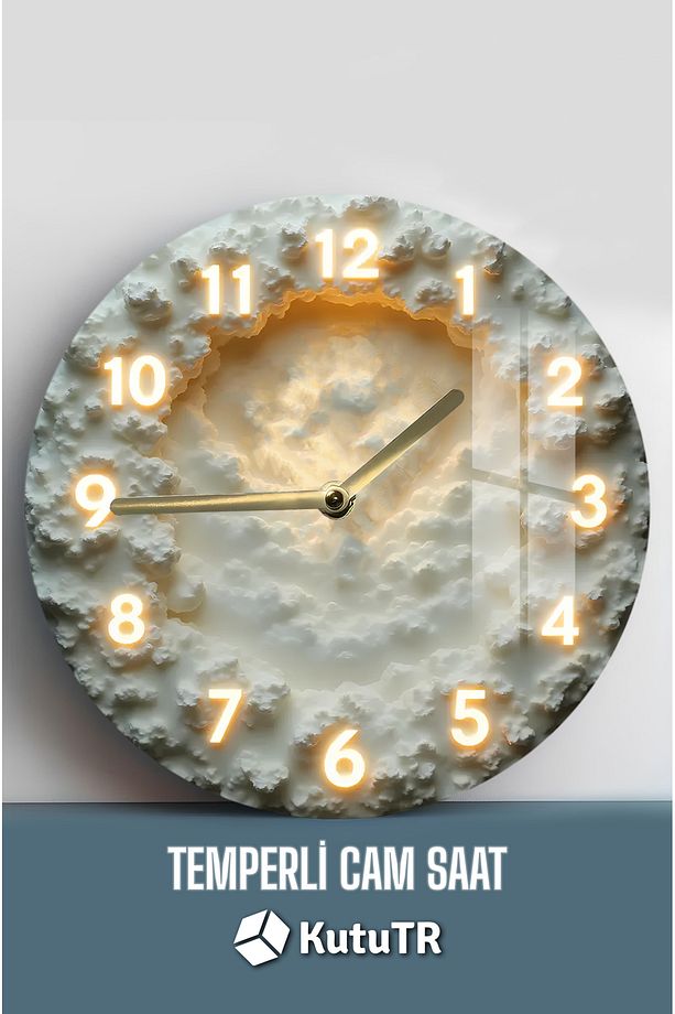 BULUT DESENLİ TEMPERLİ CAM SAAT – 33x33 cm CSDW321 - 1