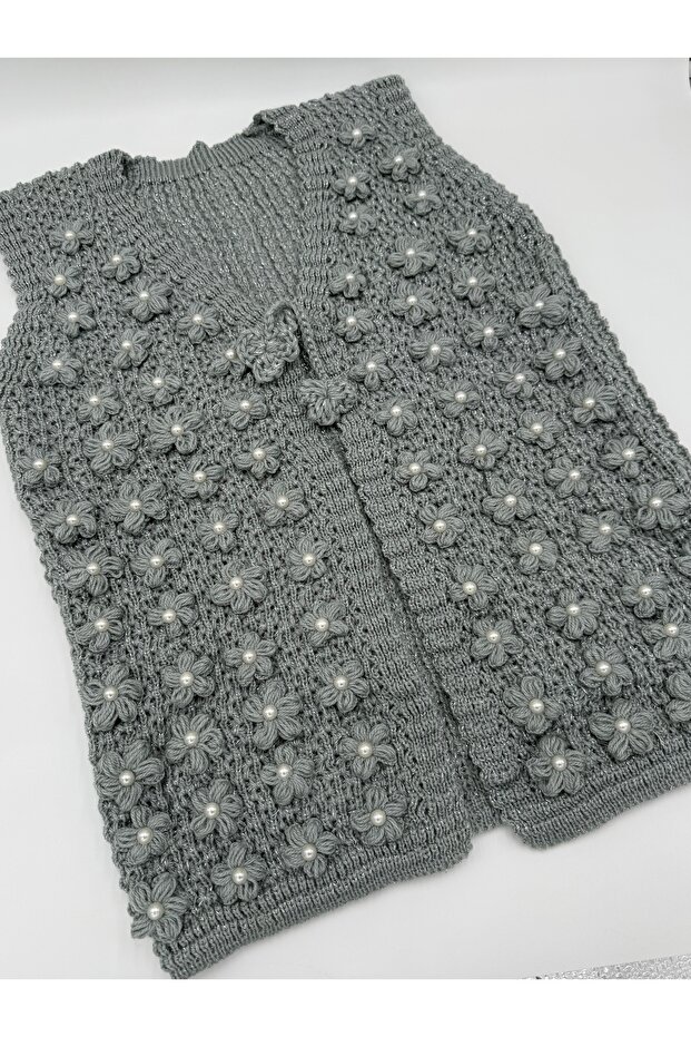 Handmade Pearl Flower Embroidered Knitted Dowry Gift Women's Vest