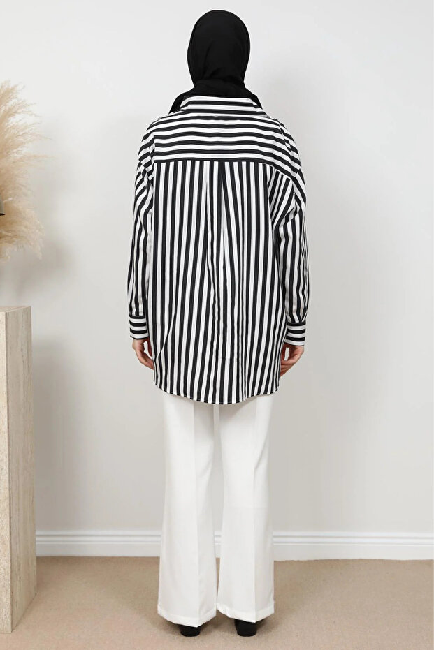 Çizgili Oversize Gömlek - 3