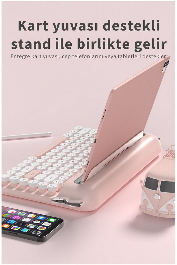 AF-84 Daktilo Tarzı Kablosuz Klavye-Sessiz Tuş Yapısı-Çift Modlu Bağlantı- IOS/ANDROID Uyumlu - 7