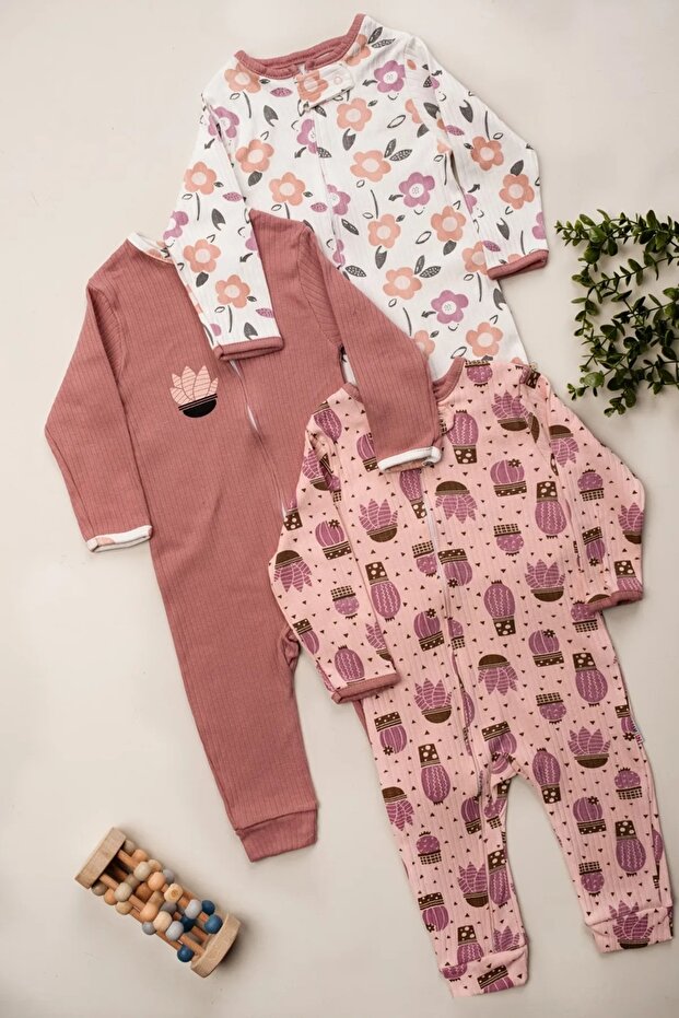 Cactus Flower Zip 3-Piece Jumpsuit Set 9-12-18 Months Sleep Jumpsuit