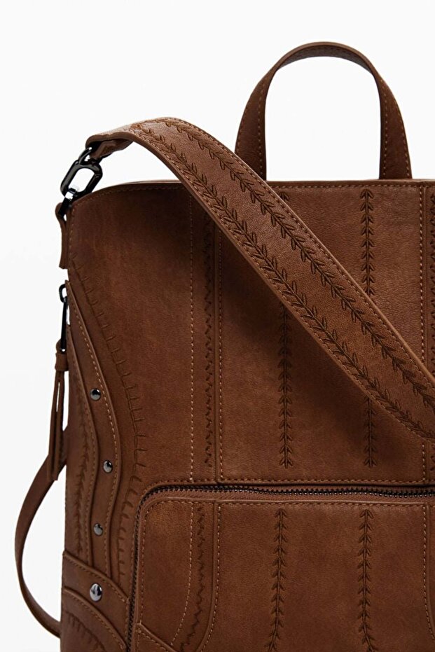 Small faux leather patch backpack - 5