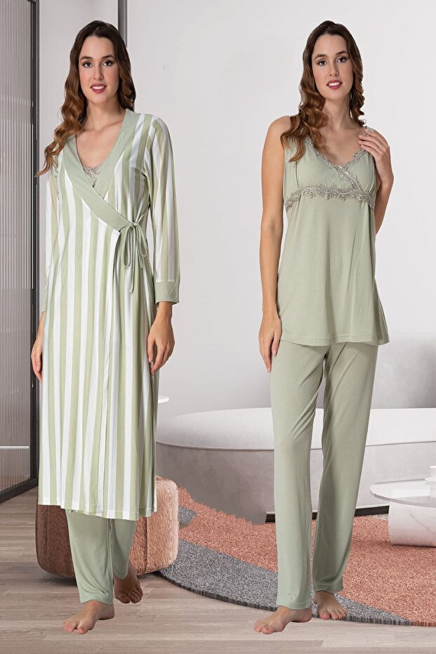 Maternity Pyjama Set with Effortt Green Dressing Gown