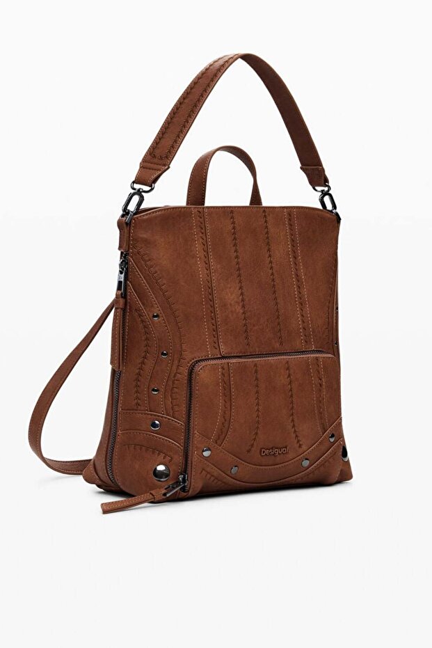 Small faux leather patch backpack - 3