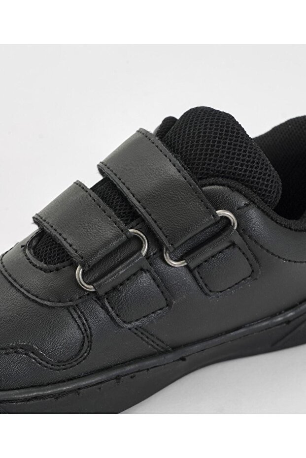 Velcro Closure Solid School Shoes - Black - 7