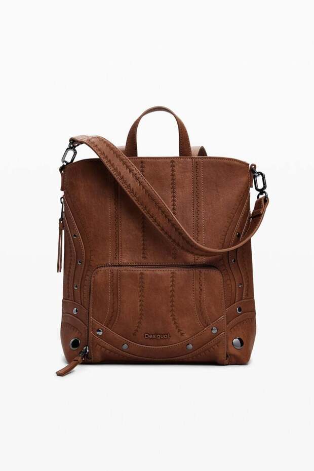 Small faux leather patch backpack - 1