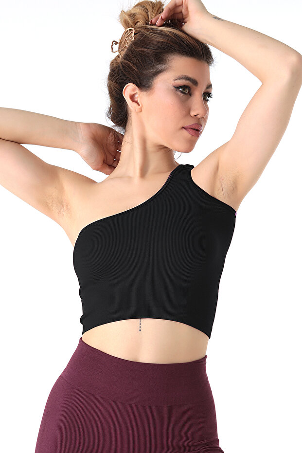 One Shoulder Strap Ribbed Bustier