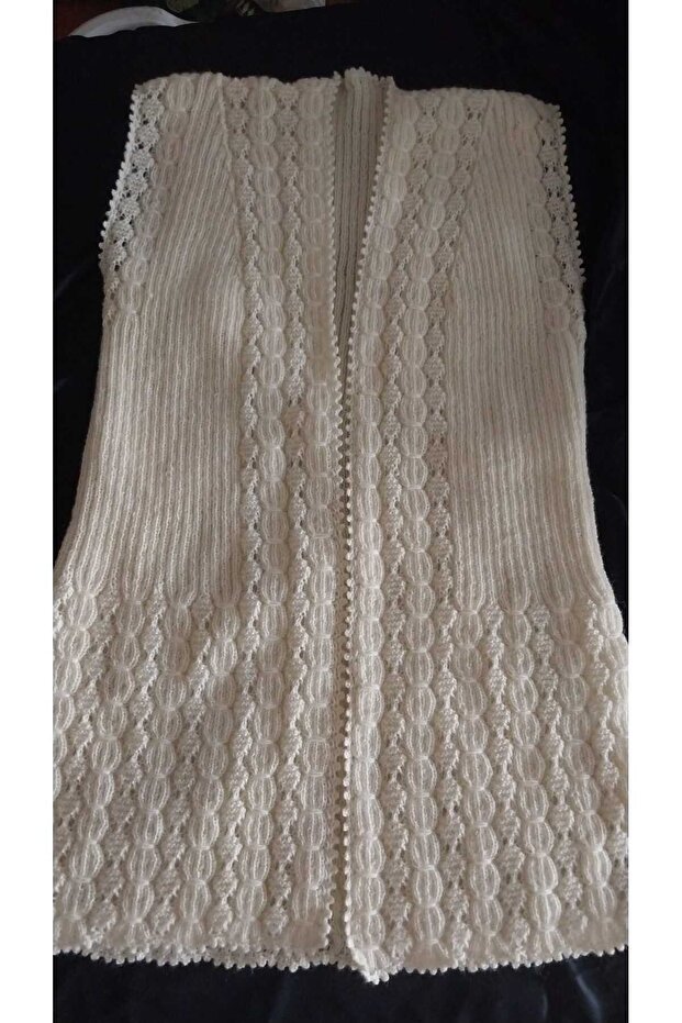 Hand Knitted Stickwork Vest/Knitted Vest/Dowry Vest/Handcrafted Bridal Vest/Alize Angora Yarn/75 cm Length