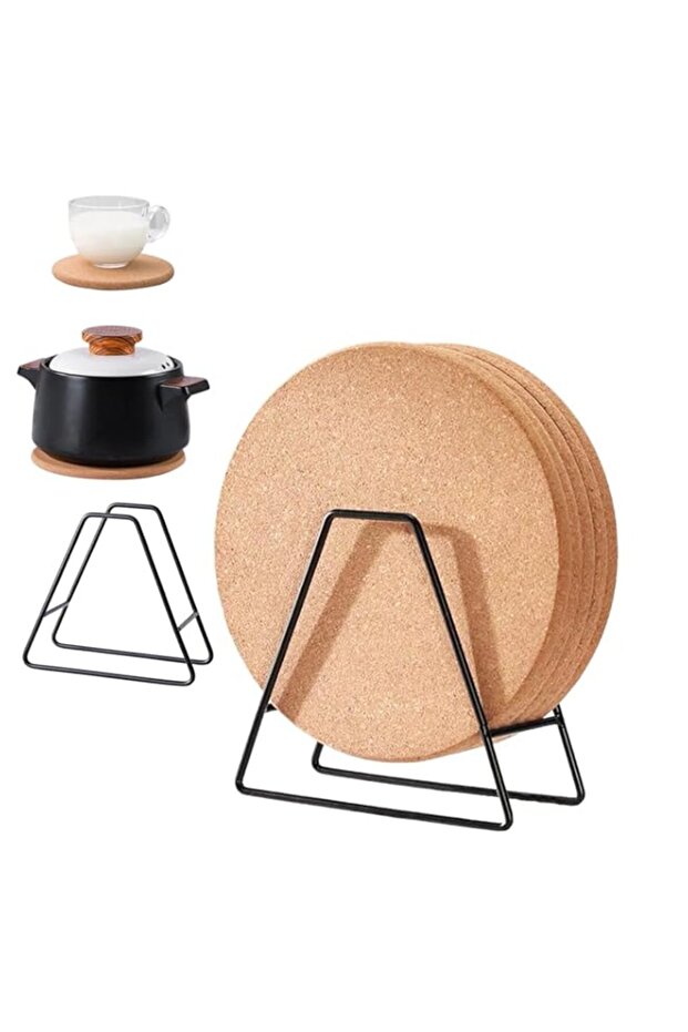 TERRIFI Cork Trivet, 5 Pack 7.5 Inches Round Cork Coasters with Plate Holders Organizer, Extra Thic