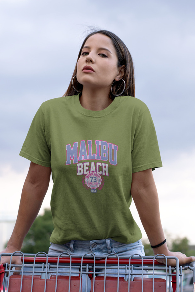 Malıbu Beach Printed / Women's Multicolor T-Shirt 100% Cotton Regular Fit Comfortable Fit