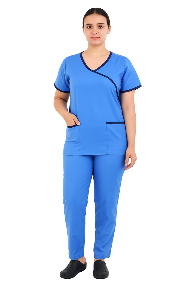 Exquisite Scrub Set Uniform for Women, Beautician, Housemaid, Nurse with Piping