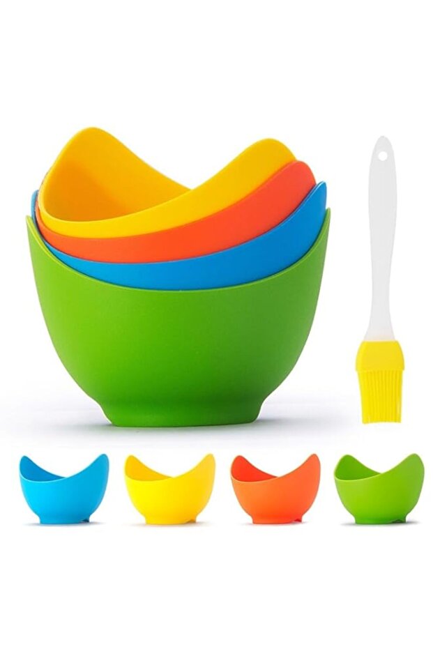 Ecowhite Silicone Egg Poaching Cups, 4 Pack, Nonstick, BPA Free, Dishwasher Safe, Round, Green, Yel