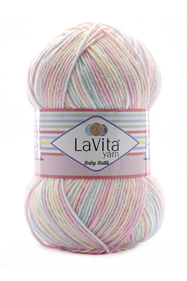 LaVita Yarn Baby Batik Çok Renkli El Örgü İpi %100 Akrilik 100gr (BY07 PEMBE MAVİ)